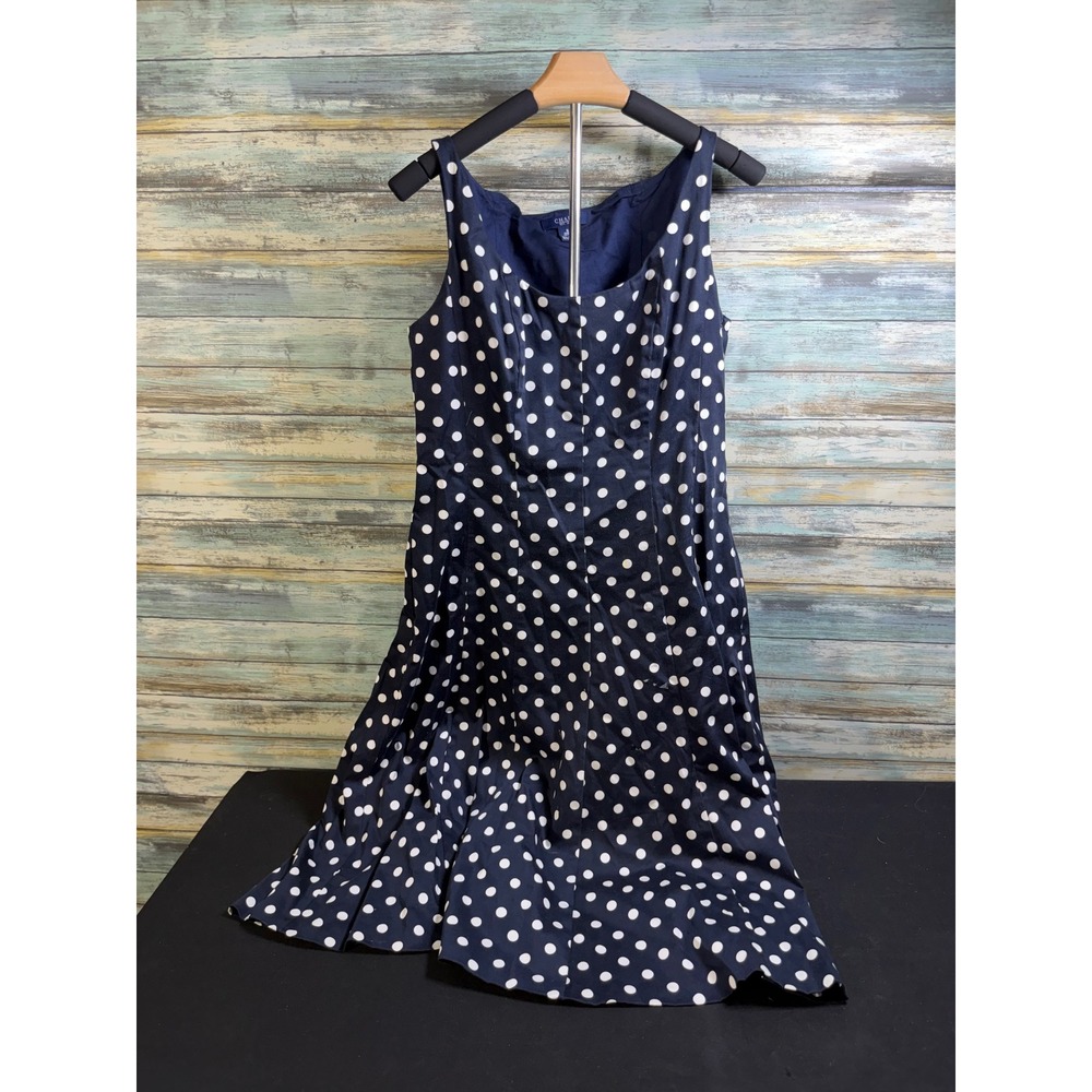 Chaps Polka Dot Dress 8 Navy Blue Excellent Sleeveless A-Line Fit & Flare